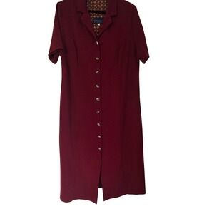 Vintage Addition Elle Red Button Front Short Sleeve Midi Dress Size 18